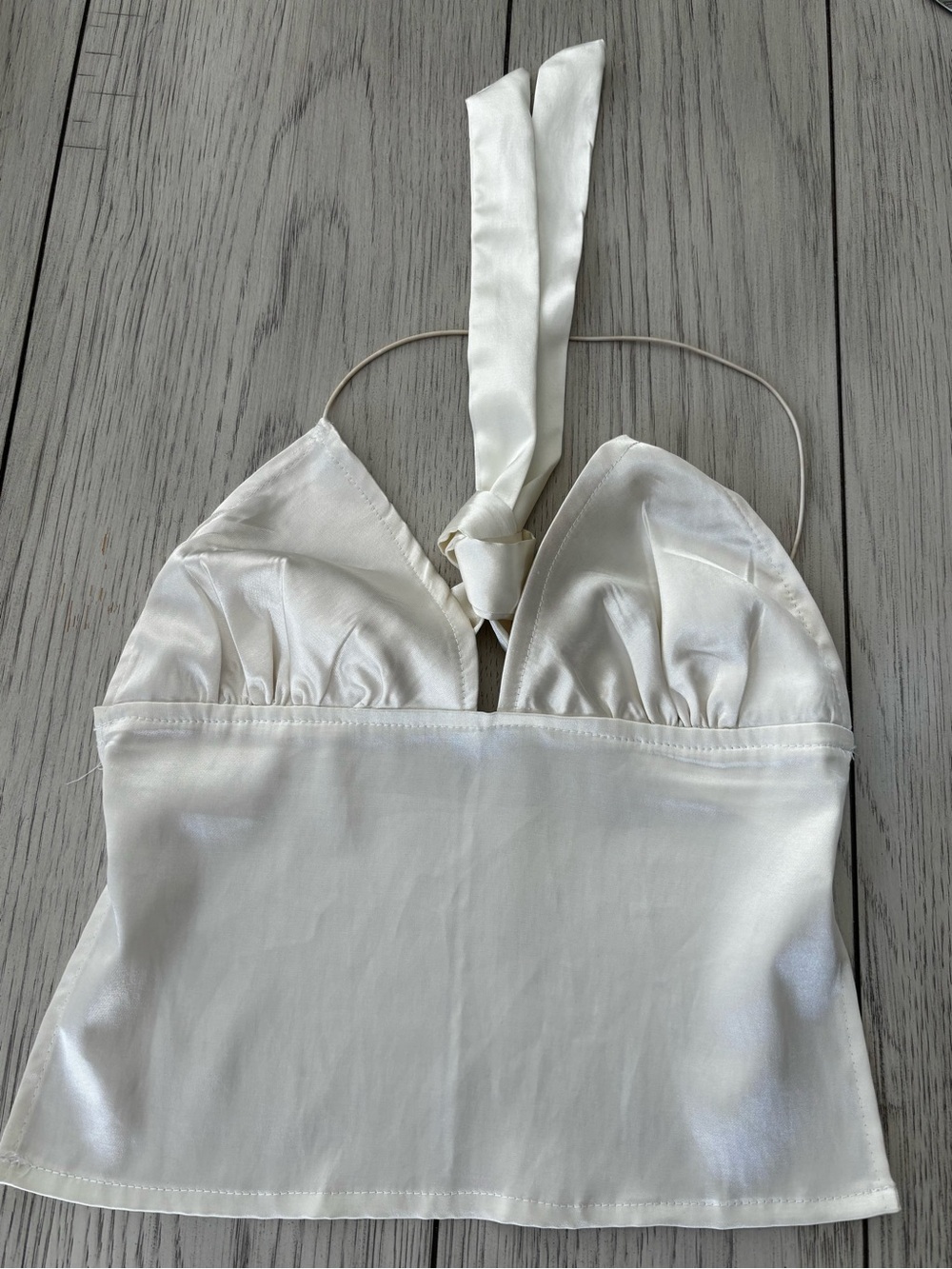 Source Unknown Satin Ivory Halter Bandeau Top